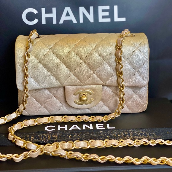 FULL SET - CHANEL Classic Flap Rectangle Mini Ombre Beige / Golden (22C) - Picture 15 of 15